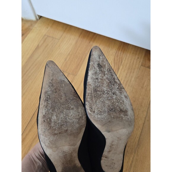 Manolo Blahnik Black Suede 8.5 Pointed Heels Winter Sarah Jessica Parker - Picture 7 of 8
